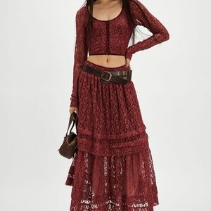 Free People Burgundy Lace Arcana Set